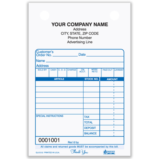 Picture of Gift/Jewelry Register Form - 2 Part Carbonless (GJ-212-2)
