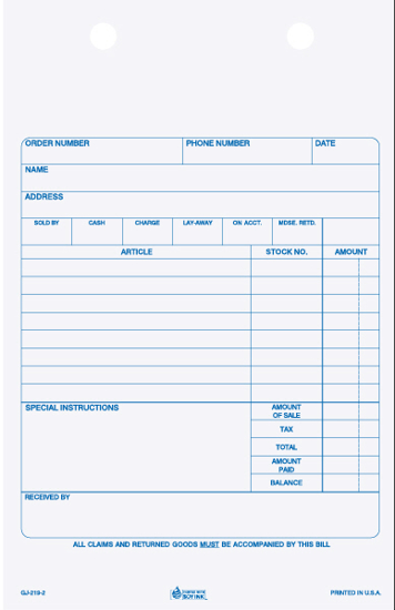 Picture of Gift/Jewelry Register Form - 2 Part Carbonless (GJ-219-2)
