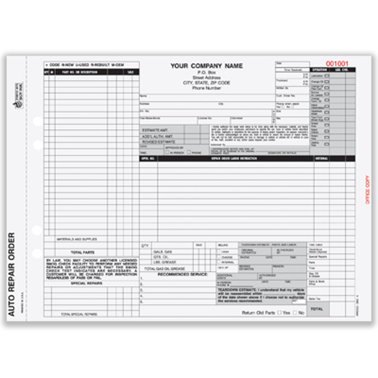 Picture of Auto Repair Order Form - 4 Part Carbonless (AROCC-665-4)