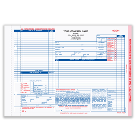 Picture of Auto Repair Estimate Form - 4 Part Carbonless (AROCC-648-4)