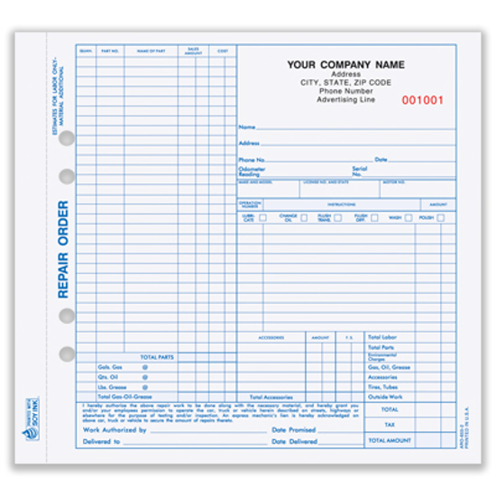 Auto Repair Work Order Template from www.personalizedforms.com