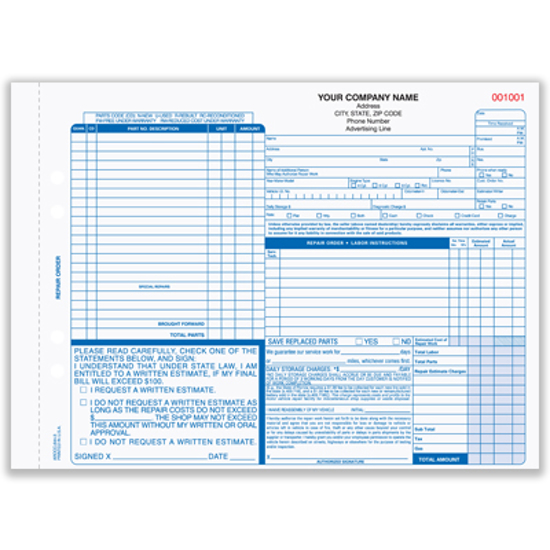 automotive repair forms