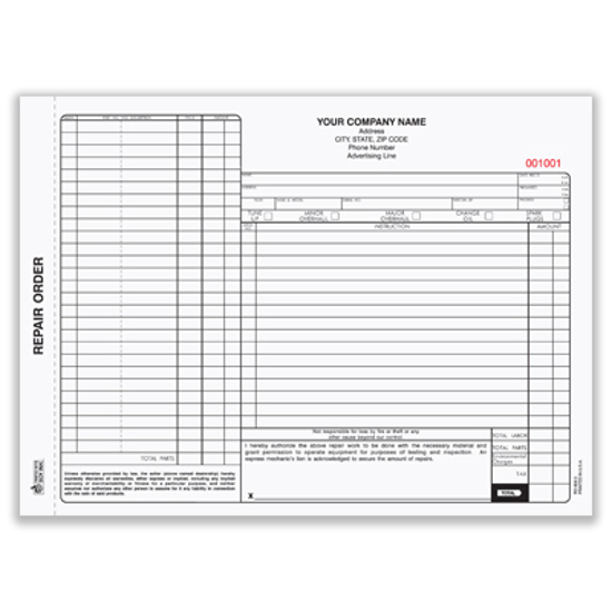 Picture of Automotive Repair Order Form - 3 Part w/ Carbon (RO-658-3)