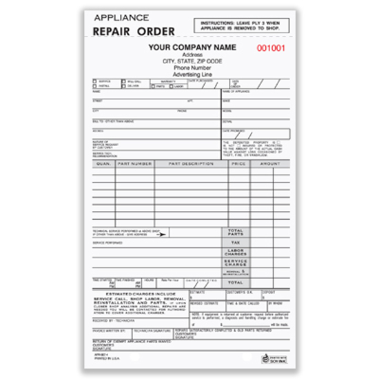 appliance repair work order form