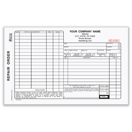 Picture of Automotive Repair Order Form - 3 w/ Carbon  (RO-673-3)