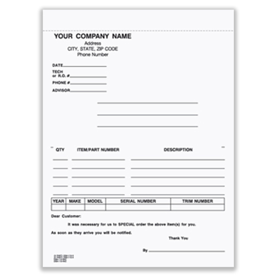 Picture of Special Parts Order Form - 4 Part Carbonless (DSA-115-4NC)