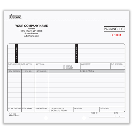 Picture of Packing List Form - 2 Part Carbonless (PLCC-630-2)
