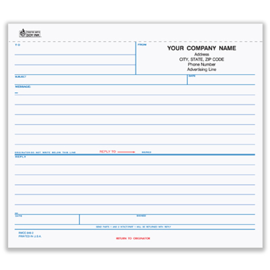 Picture of Ruled-Reply Memo - 3 Part Carbonless (RMCC-848-3)