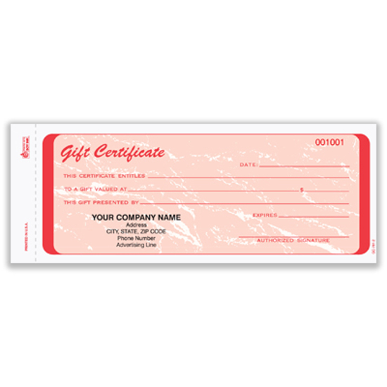 Picture of Gift Certificate - 2 Part Carbonless - Red (GC-781-2)