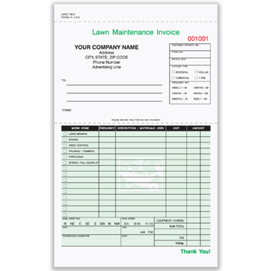 Picture of Lawn Maintenance Invoice Form - 3 Part Carbonless (LMCC-793-3)