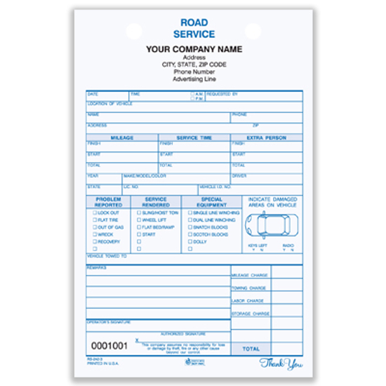 Picture of Road Service Register Form - 3 Part Carbonless (RS-242-3)