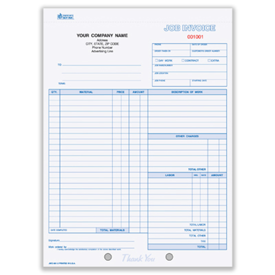 Picture of Work Order/Invoice Form - 3 Part Carbon (JWO-861-3)