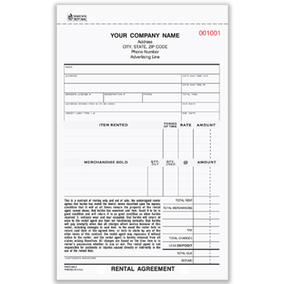 Rental Agreement Form - 3 Part Carbon (RA-581-3)