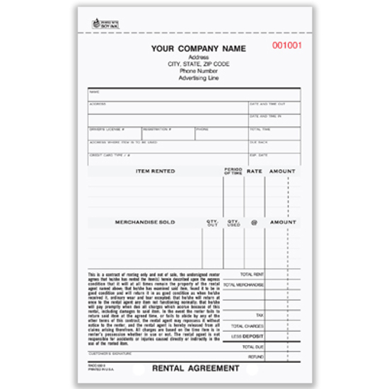 Picture of Rental Agreement Form - 3 Part Carbonless (RACC-582-3)