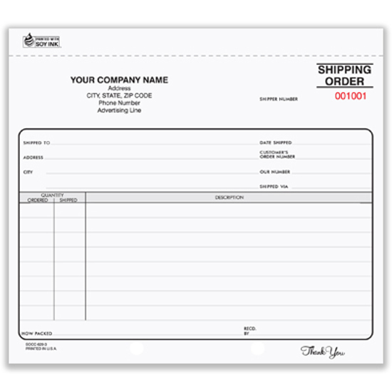 Picture of Shipping Order Form - 3 Part Carbon (SOCC-629-3)