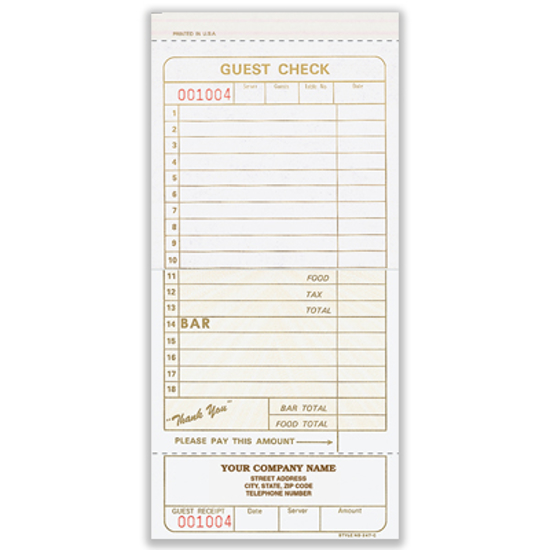 Picture of Guest Check - 2 Part Carbonless Imprinted (NS-247-2)