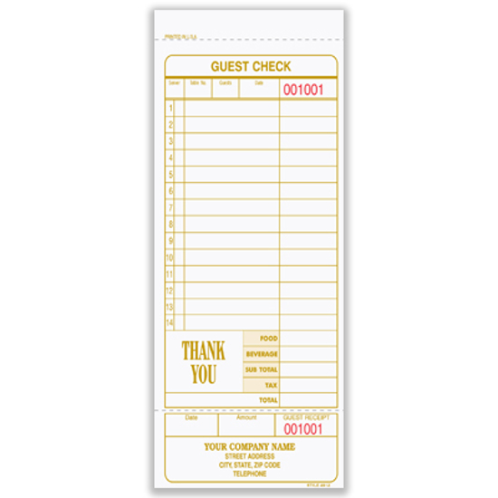 Picture of Guest Check - 2 Part Carbonless - Imprinted (4912-2)