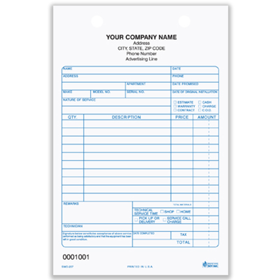 Picture of Service Work Order Register Form - 2 Part Carbonless (SWO-207-2)