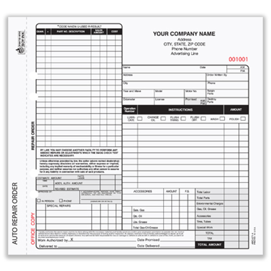 Picture of Auto Repair Order Form - 4 Part w/ Carbon (ARO-671-4)