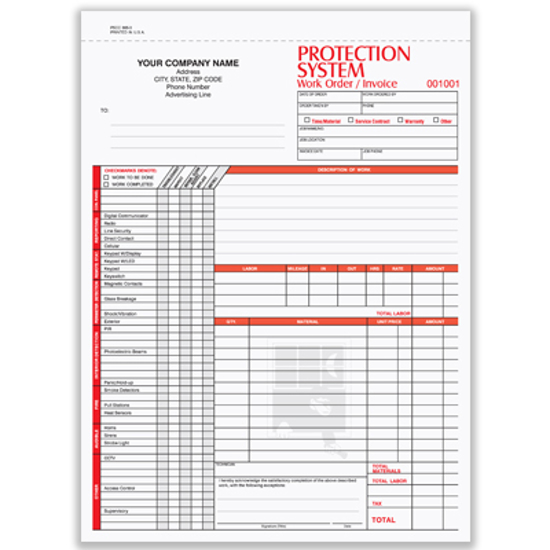 Picture of Protection System Work Order/Invoice Form - 3 Part Carbonless (PSCC-865-3)