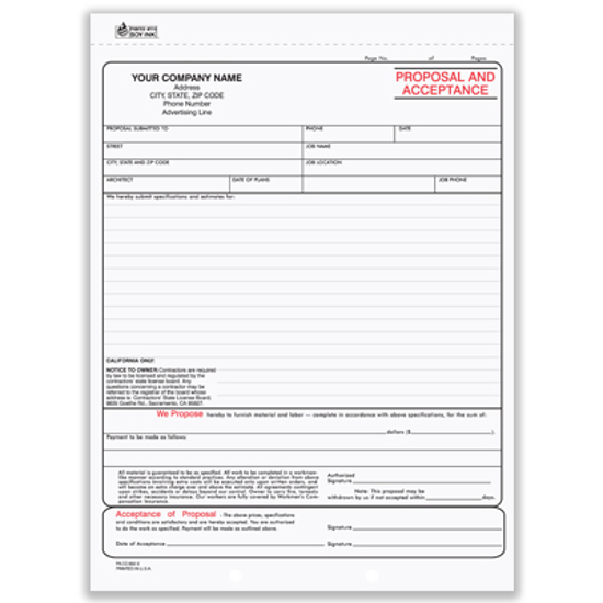 Picture of Proposal and Acceptance Form - 3 Part Carbonless California (PACC-692-3)