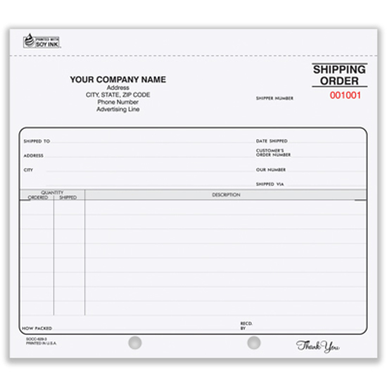 Picture of Shipping Order Form - 3 Part Carbon (SO-620-3)