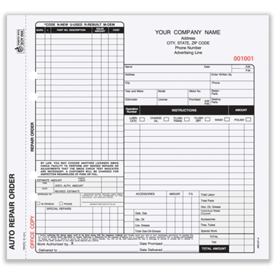 Picture of Auto Repair Order Form - 4 Part Carbonless (AROCC-677-4)