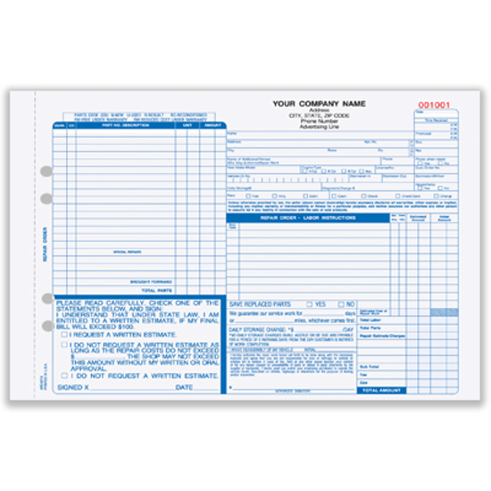 Picture of Auto Repair Order Form - 4 Part w/ Carbon (ARO-647-4)