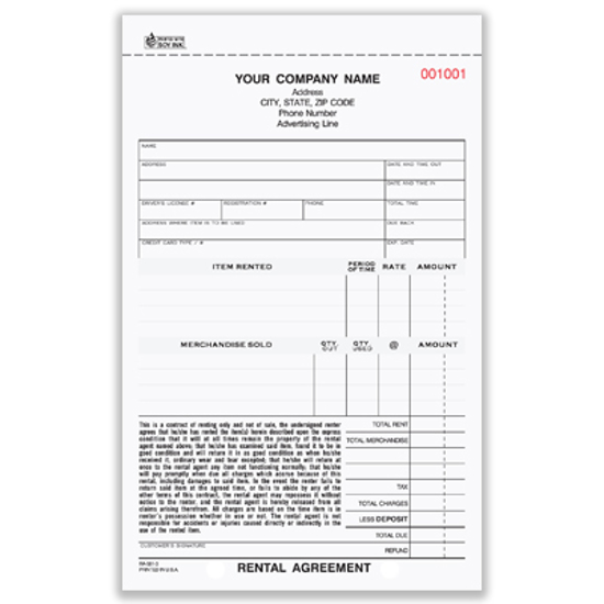Picture of Rental Agreement Form - 3 Part Carbon (RA-581-3)