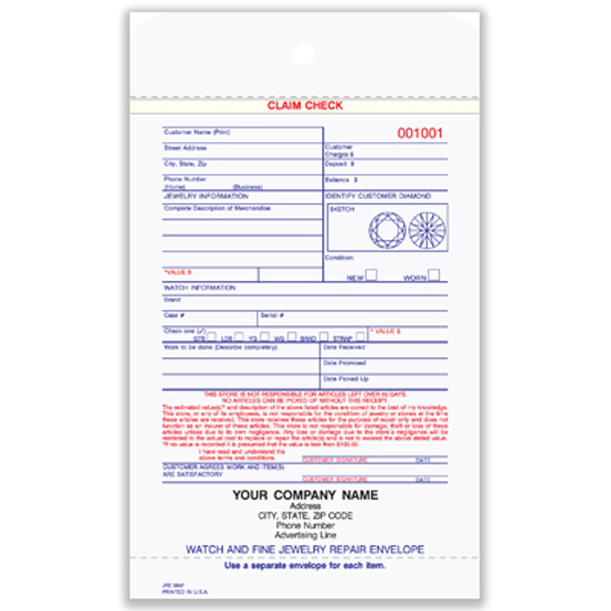 Picture of Jewelry Repair Envelope - 3 Part Carbonless (JRE-9947-3)