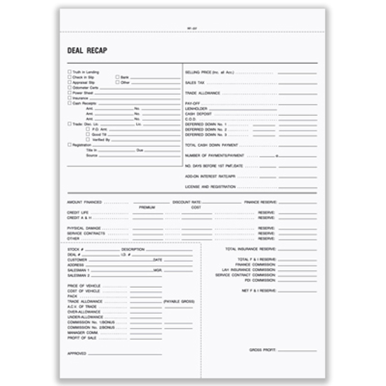 Picture of Deal Recap Form - 2 Part Carbonless Blank (RFI-237-2)