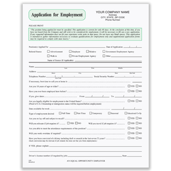 Picture of Application For Employment Form - 2 Part Bond (HR-370-2)