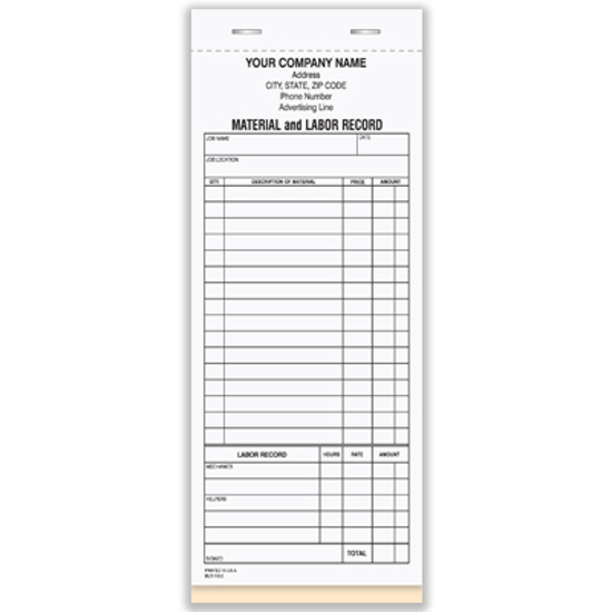 Picture of Materials and Labor Record Form - 2 Part Carbonless (MLR-113-2)