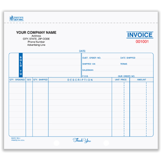 Picture of Invoice Form - 4 Part Unruled Carbonless (INVCC-782-4)
