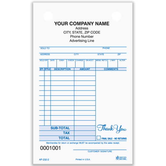 Picture of Apparel Register Form - 2 Part Carbonless (AP-232-2)