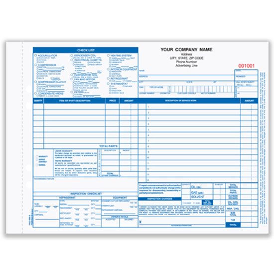 Picture of Auto Heating & Air Conditioning Form - 3 Part Carbonless (HAC-680-3)
