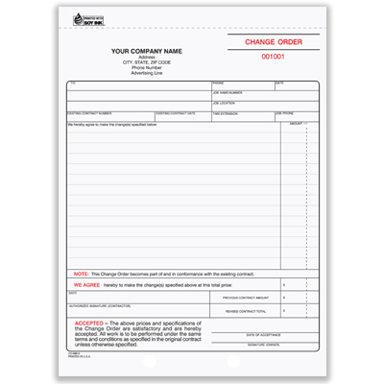Picture of Change Order Form - 3 Part Carbonless (CO-696-3)