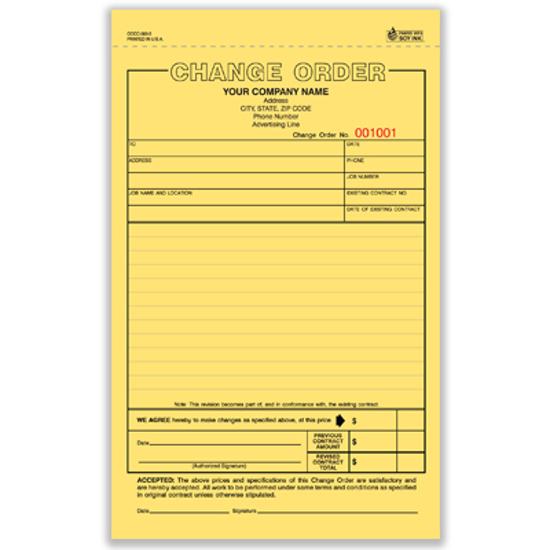 Picture of Change Order Form - 3 Part Carbonless (COCC-583-3)