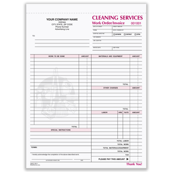 Picture of Cleaning Services Work Order Form - 3 Part Carbonless (CWICC-797-3)