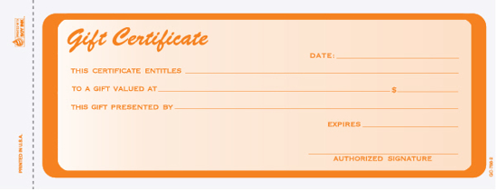 Picture of Gift Certificate - 2 Part Carbonless - Orange (GC-788-2)