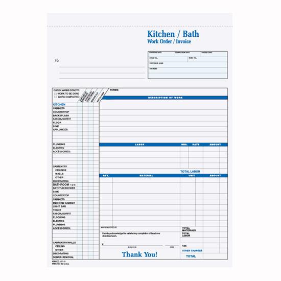 Picture of Kitchen/Bath Work Order/Invoice - 3 Part Invoice (KBWCC-871-3)