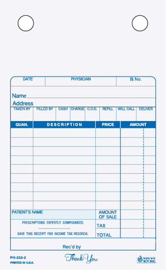 Picture of Pharmacy Register Form 2 Part Carbonless (PH-233-2)