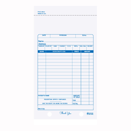 Picture of Pharmacy Register Form 2 Part Carbonless (PHCC-853-2)