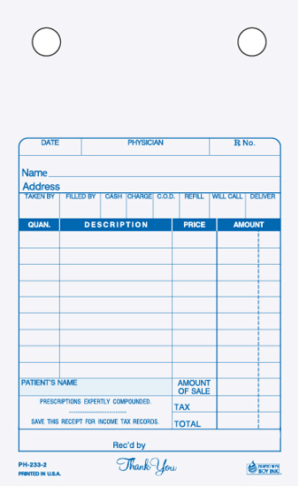 Picture of Pharmacy Register Form 3 Part Carbonless (PH-233-3)