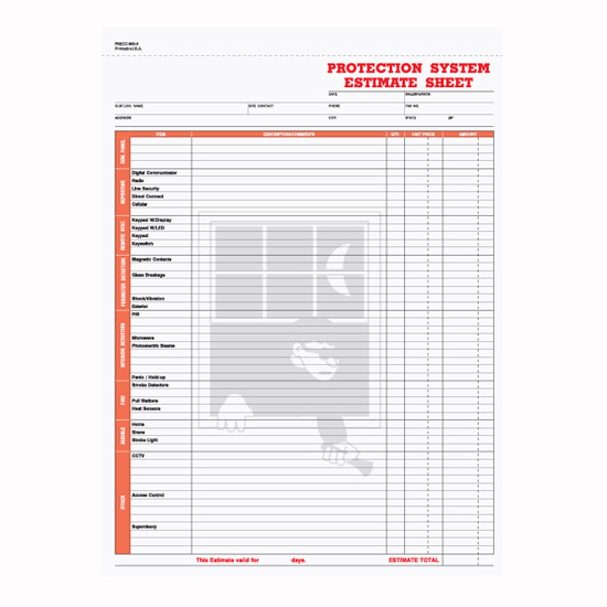 Picture of Protection System Estimate Sheet - 3 Part Carbonless (PSECC-863-3)
