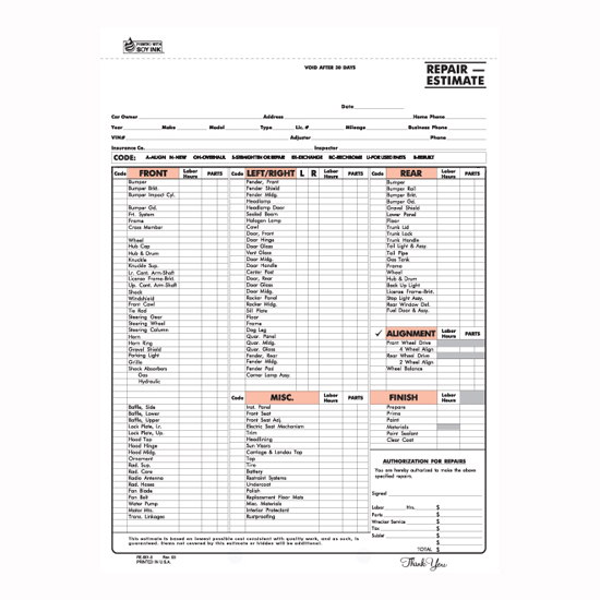 Picture of Repair Estimate - 3 Part Carbon (RE-661-3)