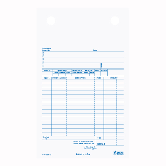 Picture of Stock Parts Register Form - 2 Part Carbonless (SP-238-2)