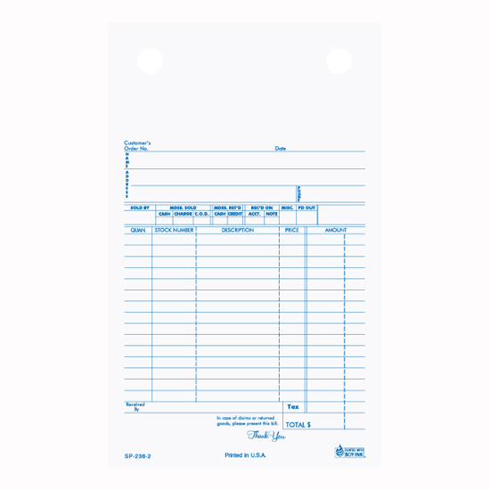Picture of Stock Parts Register Form - 3 Part Carbonless (SP-238-3)