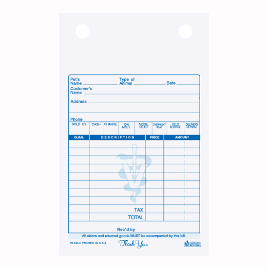 Picture of Veterinary Register Form - 2 Part Carbonless (VT-245-2)