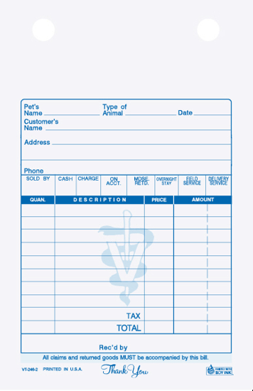 Picture of Veterinary Register Form - 2 Part Carbonless (VT-246-2)